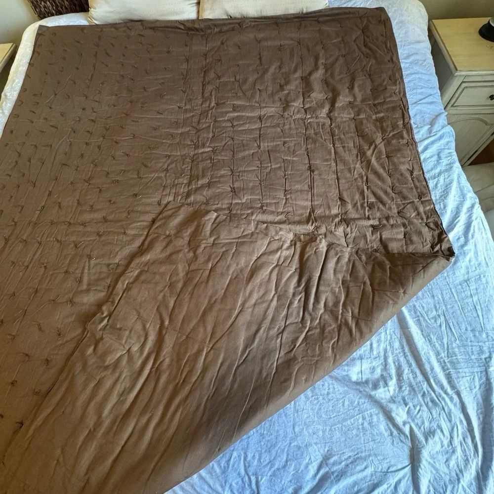 Handmade Vintage Quilt Full Size 86x66 Heavy Brown Cotton Layering Quilt